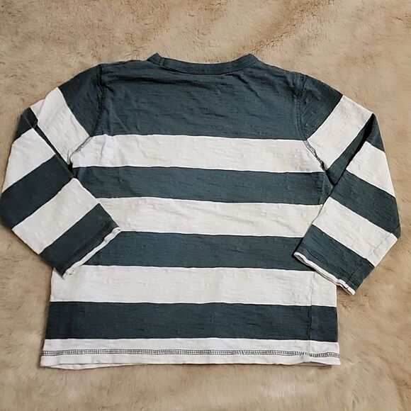 BOY'S MINI BODEN GREEN AND WHITE STRIPED LONG-SLEEVE SHIRT, SIZE 5-6 YEARS - Picture 6 of 6